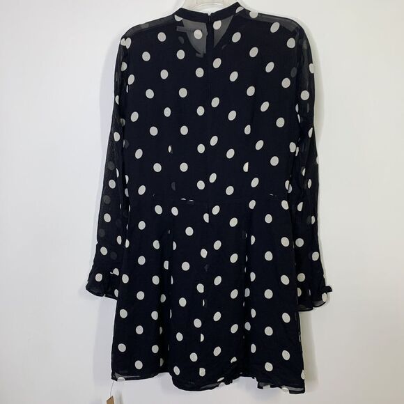 Reformation Fox Dress ES Sz 12 L Black White Polka Dot Mini Tie Neck Ruffl… - Picture 3 of 11